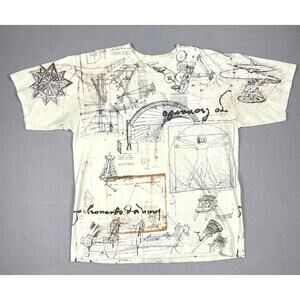 Vintage Y2K Leonardo Da Vinci Anatomy of a Man All Over Print T Shirt AOP Sz XL